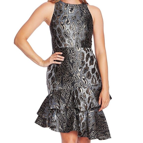 Vince Camuto Animal Print Fit and Flare Dress Size 0 Sleeveless Metallic New - Picture 11 of 11